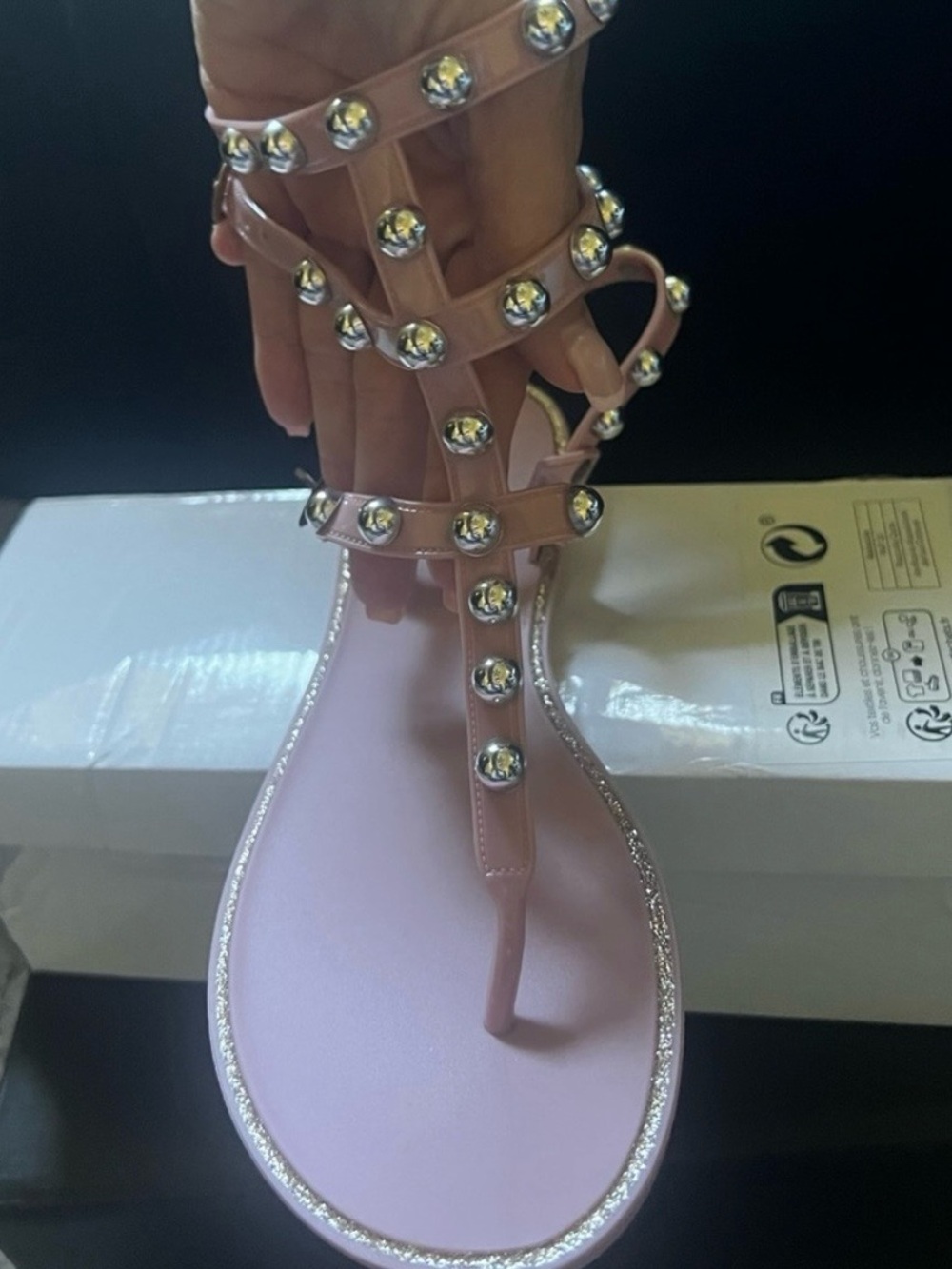 SHEIN Pink Jeweled Gladiator Flat Sandals